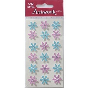 Sticker Artwork Blumen, rosa/türkis