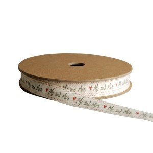 Stoffband Mr & Mrs mit rotem Herz, 3 m