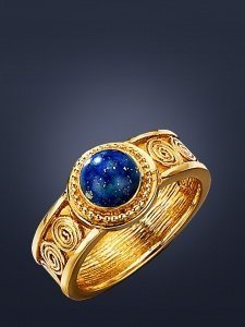 Strahlender Gelbgoldring mit Lapislazuli