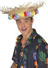 Strohhut Strandhut Blumen beige-bunt