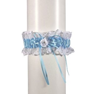 Strumpfband Romantik, weiß/ blau