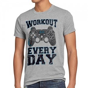 style3 Gamer Workout Herren T-Shirt play sport station controller ps game, Größe:XL;Farbe:Grau mel