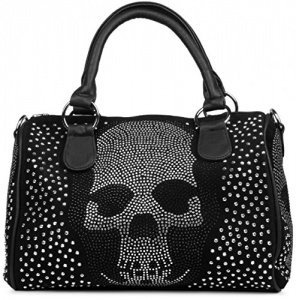 styleBREAKER Bowling Bag Handtasche mit Strass Totenkopf und Strass Nieten Applikation