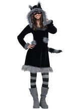 Süßer Waschbär Damenkostüm schwarz-grau