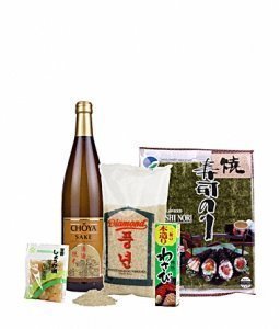 Sushi Set mit Sushi Reis, Ingwer, Nori Algen, Wasabi und Sake (1 Stück Set)