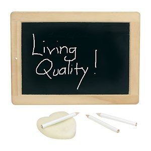 Tafel mit Holzrahmen, Schwamm und 3 Krei