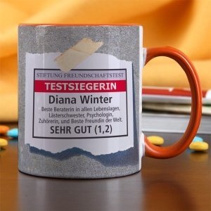 Tasse für die Testsiegerin im Freun