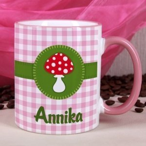 Tasse mit Glückspilz und Name (Moti
