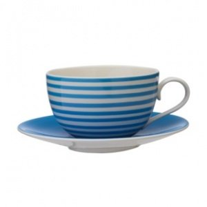 Tasse und Untertasse, blaue Streifen