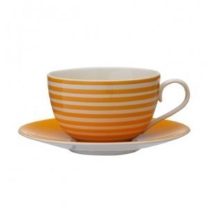Tasse und Untertasse, orangefarbene Stre
