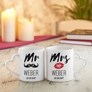 Tassen mit Herzhenkel Mr & Mrs