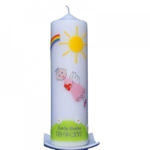 Taufkerze Engelchen Wiese rosa