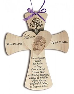 Taufkreuz aus Holz mit Foto und Gravur