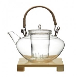 Teekanne, Glas, mit Bambushenkel