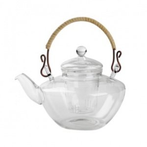 Teekanne, Glas, mit Bambushenkel
