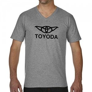 TOYODA Toyota Logo Star Wars Yoda Parody Grau Herren T-Shirt mit V-Ausschnitt XX Large