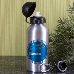 Trinkflasche in silber mit Retro-Aufdruc