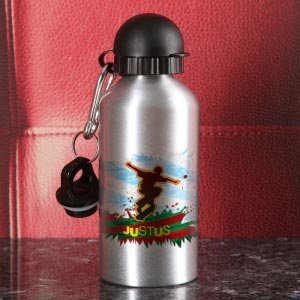 Trinkflasche in silber mit Skater-Motiv