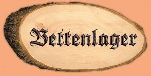 Türschild aus Holz Bettenlager in ovaler
