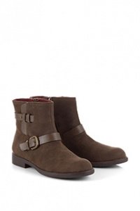 Velours Bootie mit Riemen + Schnalle