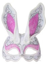 Venezianische Augenmaske Hase weiss-rosa