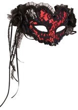 Venezianische Augenmaske Rüschen rot-sch