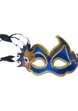 Venezianische Augenmaske mit Federn blau