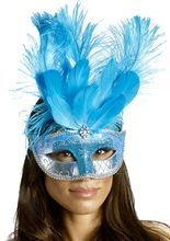 Venezianische Augenmaske mit Federn blau