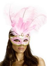 Venezianische Augenmaske mit Federn rosa