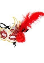 Venezianische Augenmaske mit Federn rot-
