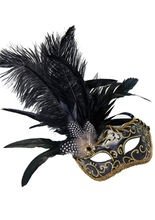 Venezianische Augenmaske mit Federn schw