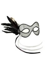 Venezianische Augenmaske mit Federn silb