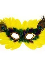 Venezianische Maske mit Federn gelb