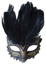 Venezianische Maske mit Federn schwarz-g