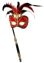 Venezianische Stab-Augenmaske Federn rot