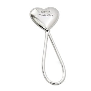 Versilberte Kinderrassel mit Gravur