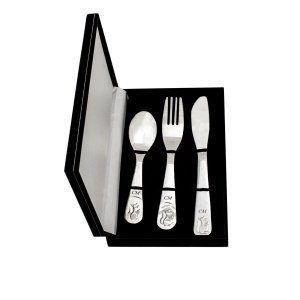 Versilbertes Kinderbesteck mit Gravur