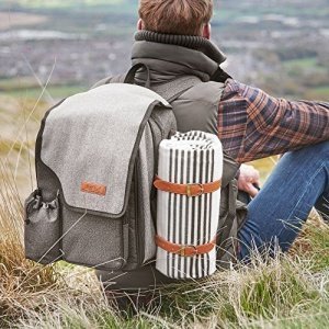VonShef Deluxe Picknick-Rucksack mit Decke für 2 Personen - hochwertige gewebte graue Oberfläche, 