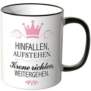 Tasse: HINFALLEN, AUFSTEHEN, Krone richt