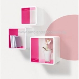 Wandregal 3er Set square weiß/pink mycub