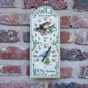 Wanduhr mit Thermometer "Garden Birds", 