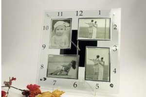 Wanduhr mit vier Fotorahmen 38x38cm