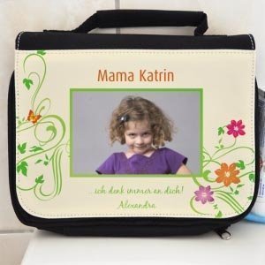 Waschtasche mit Blütenaufdruck, Foto und