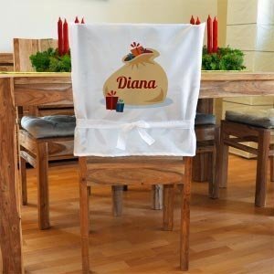 Weihnachtliche Stuhlhusse mit Sack volle