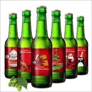 Weihnachts-Bier mit Geschenkträger