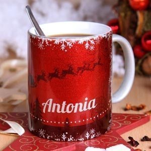 Weihnachtstasse mit Namen in Silber Meta