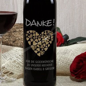 Weinflasche *Danke* mit Herz und Swarovs