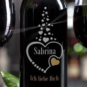 Weinflasche Ich liebe Dich mit Swarovski