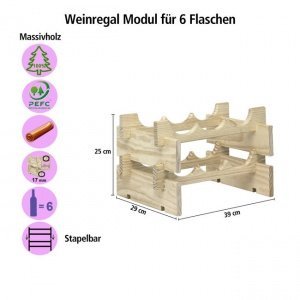 Weinregal Merlot, 6 Fl. Kiefer natur (un