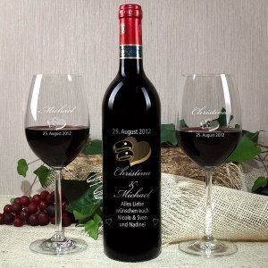 Weinset zur Hochzeit *Ringe* mit Swarovs